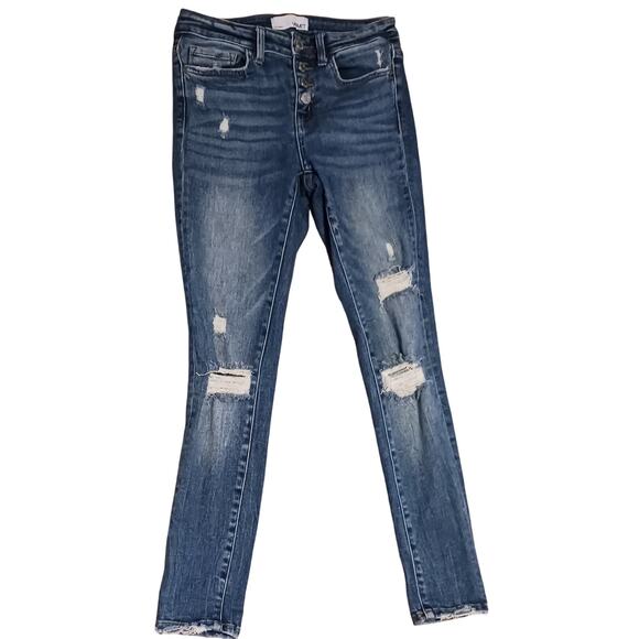 Vervet Medium Wash Mid Rise Distressed Button Fly Ankle Skinny Jeans Sz 25 - Picture 1 of 9